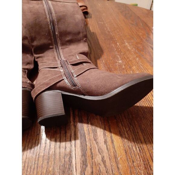 Size 9.5 New Directions Friar Brown Boots Chunky Stacked Heel Side Zip Tall Boot - Picture 6 of 12
